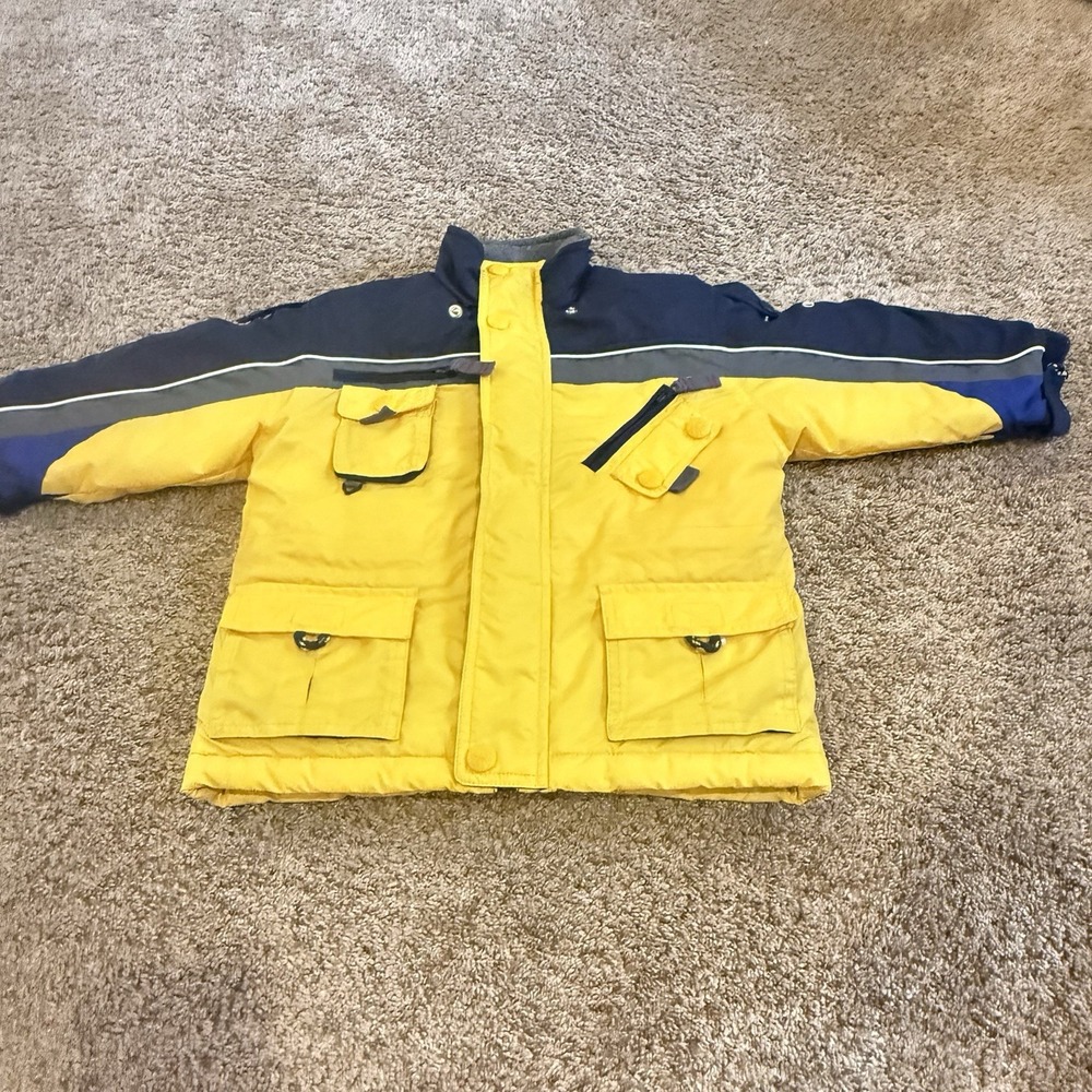 OshKosh Bgosh Lined Winter Coat 3T Vintage Y2K Yellow Navy Colorblock No Hood